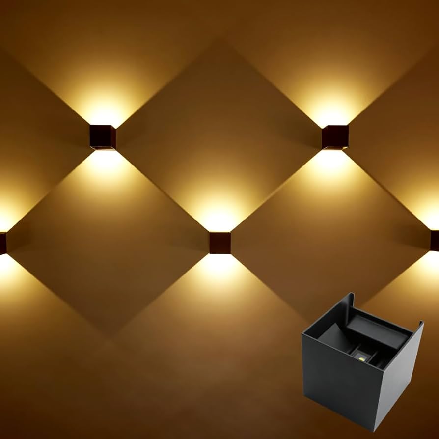 Luminaria LED de Pared Doble Cubo Negro ADE-021 | Iluminación Decorativa Blanco Cálido