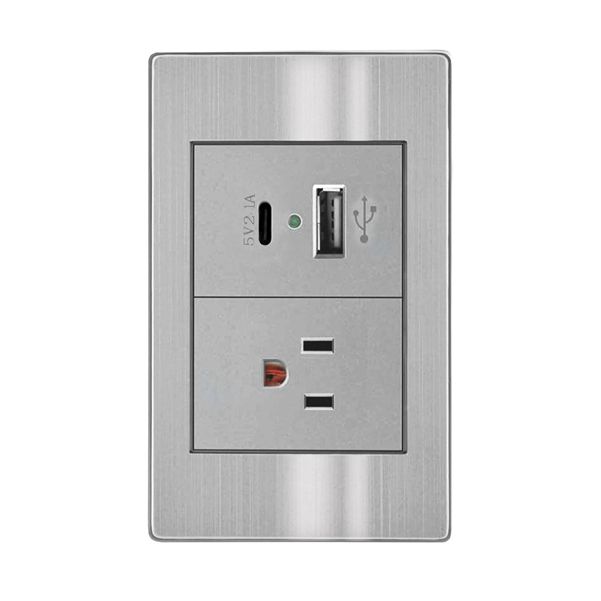 Placa de Contacto con 2 Salidas USB (Tipo A y Tipo C) - Acero Inoxidable para Uso Residencial y Comercial