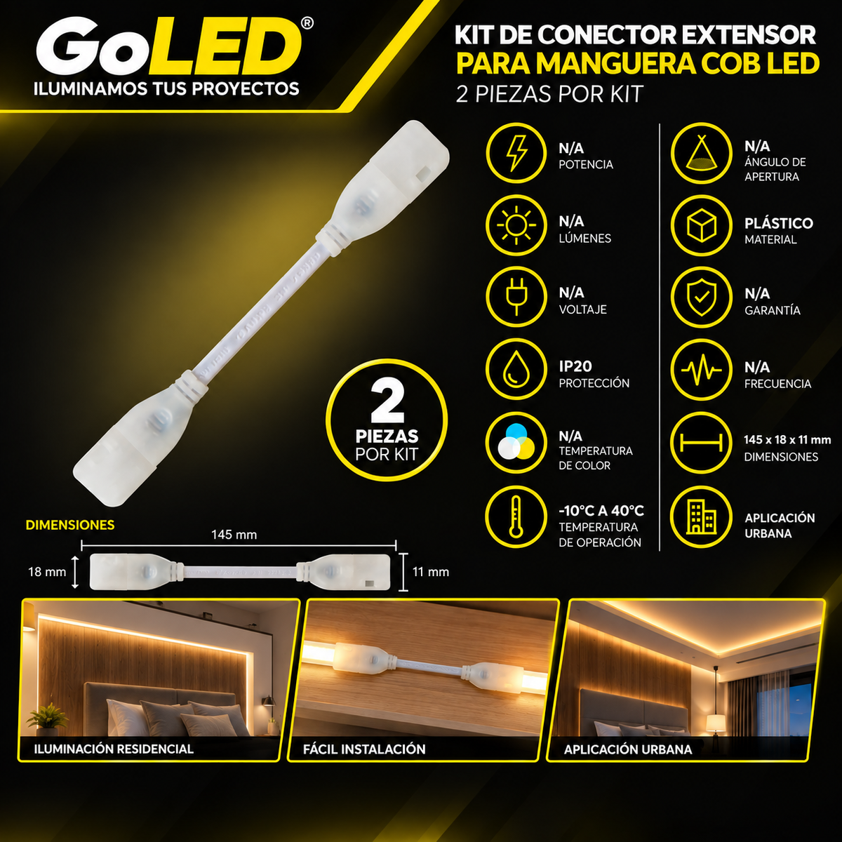 Kit Conector Extensor para Manguera LED COB de Interior