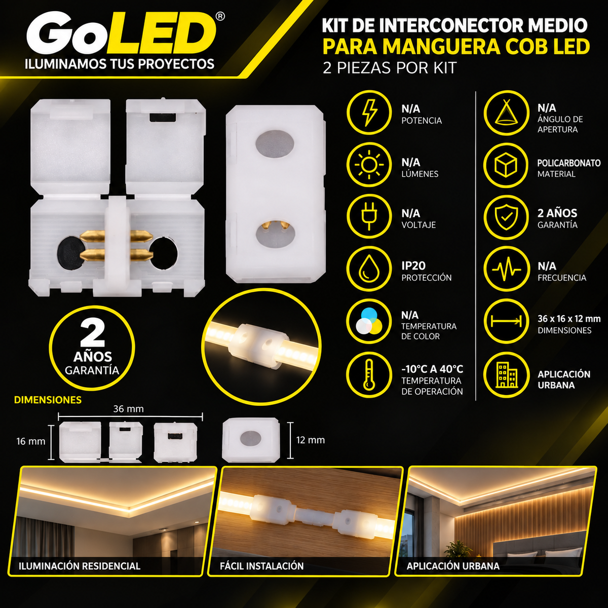 Kit Interconector para Unir Manguera LED COB de Interior
