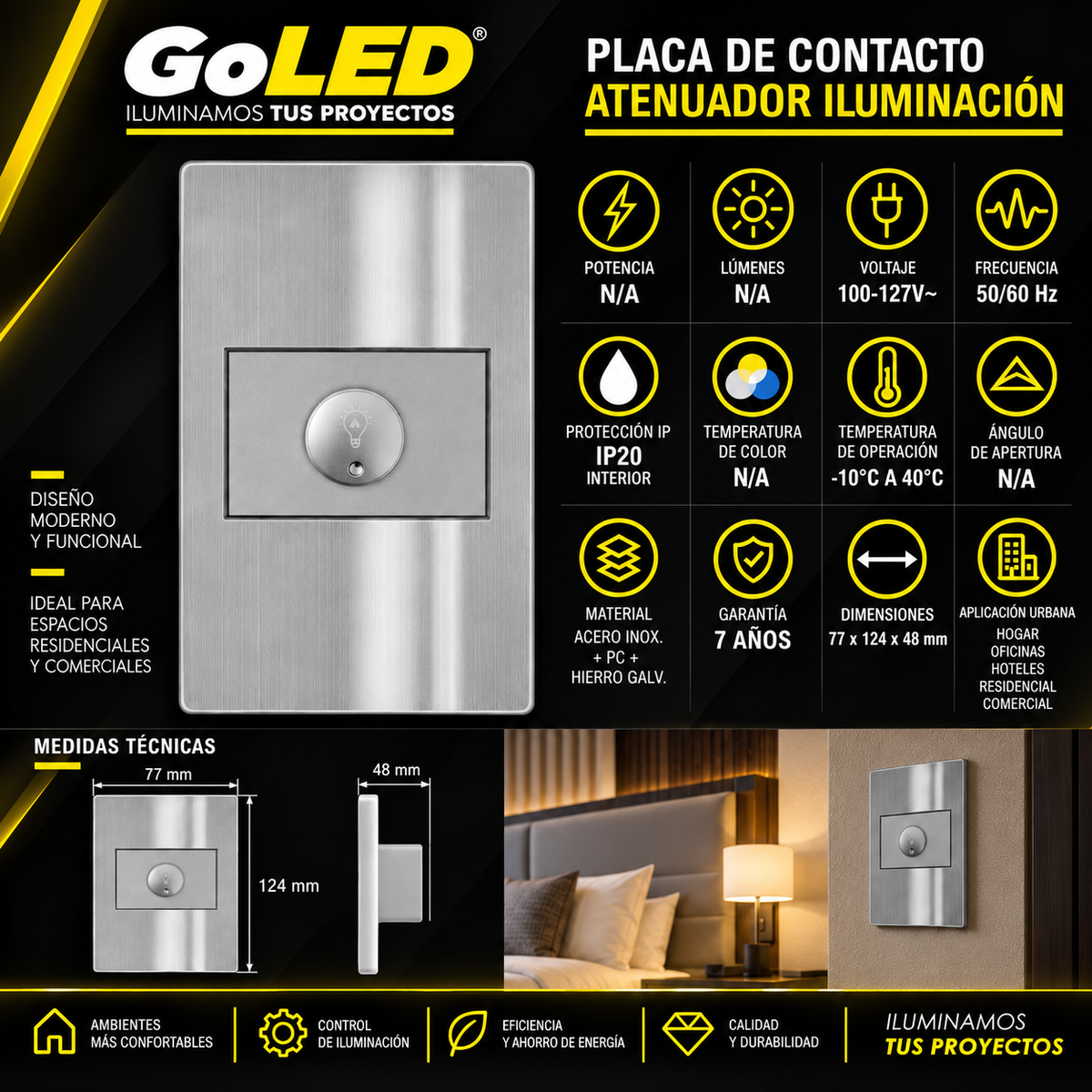 Placa Atenuador de Iluminación 100W con Placa Metálica 127V IP20