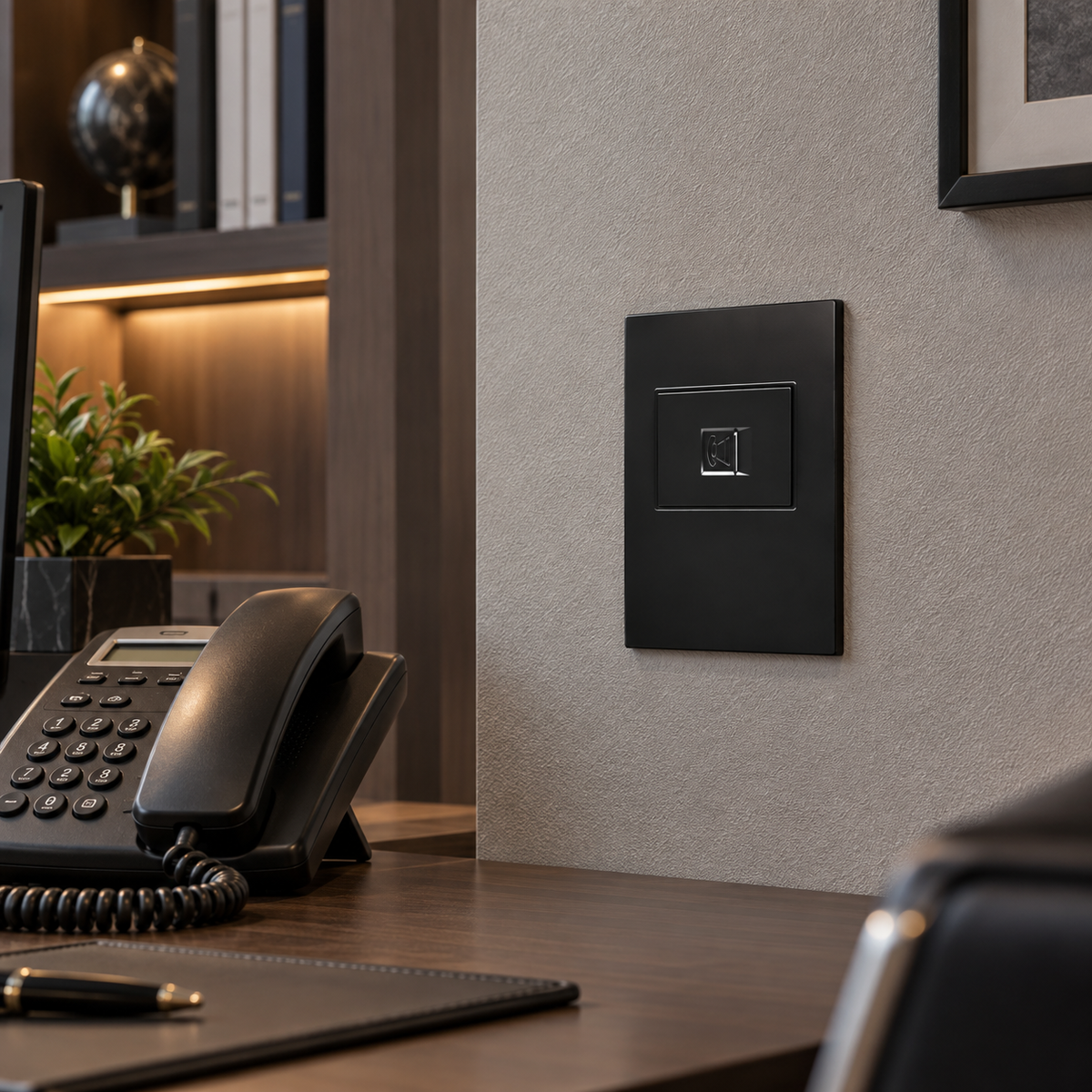 Placa de Contacto Telefónico Negra para Interior IP20