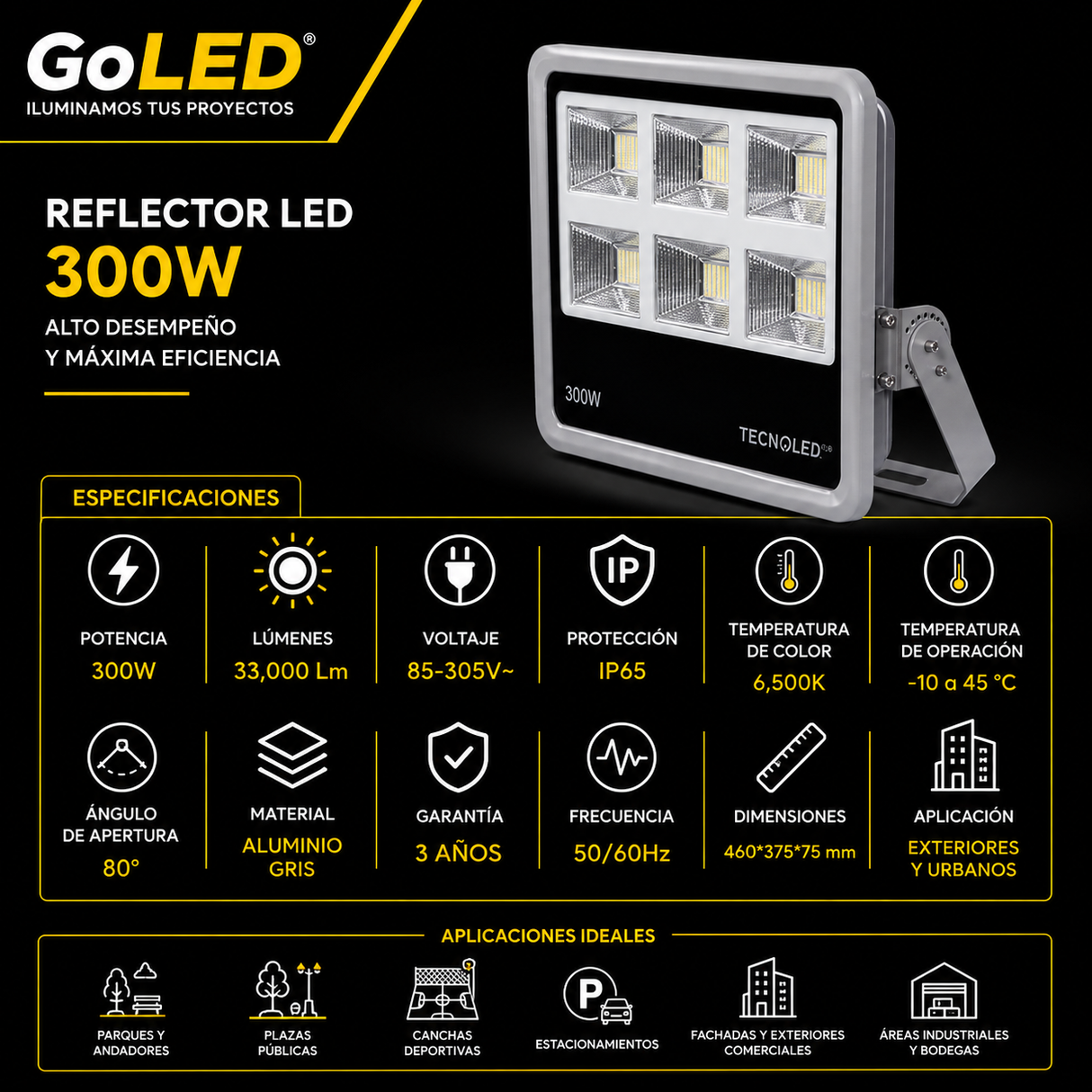 Reflector LED Alta Potencia 300W IP65 33000 lm