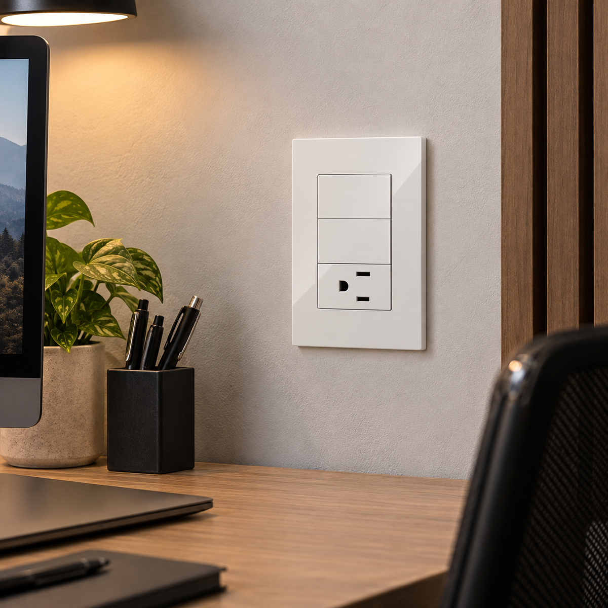 Placa Contacto con Apagador Doble 3 Vías Blanco 15A 127-250V