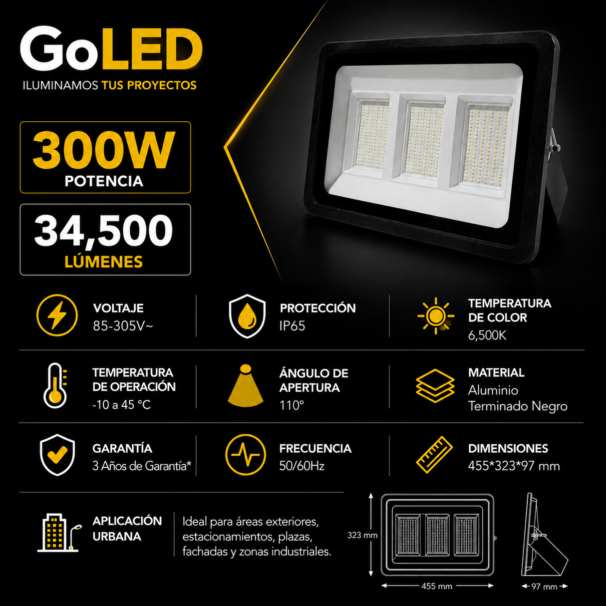 Reflector LED Alta Potencia SMD 300W IP65 34500 lm