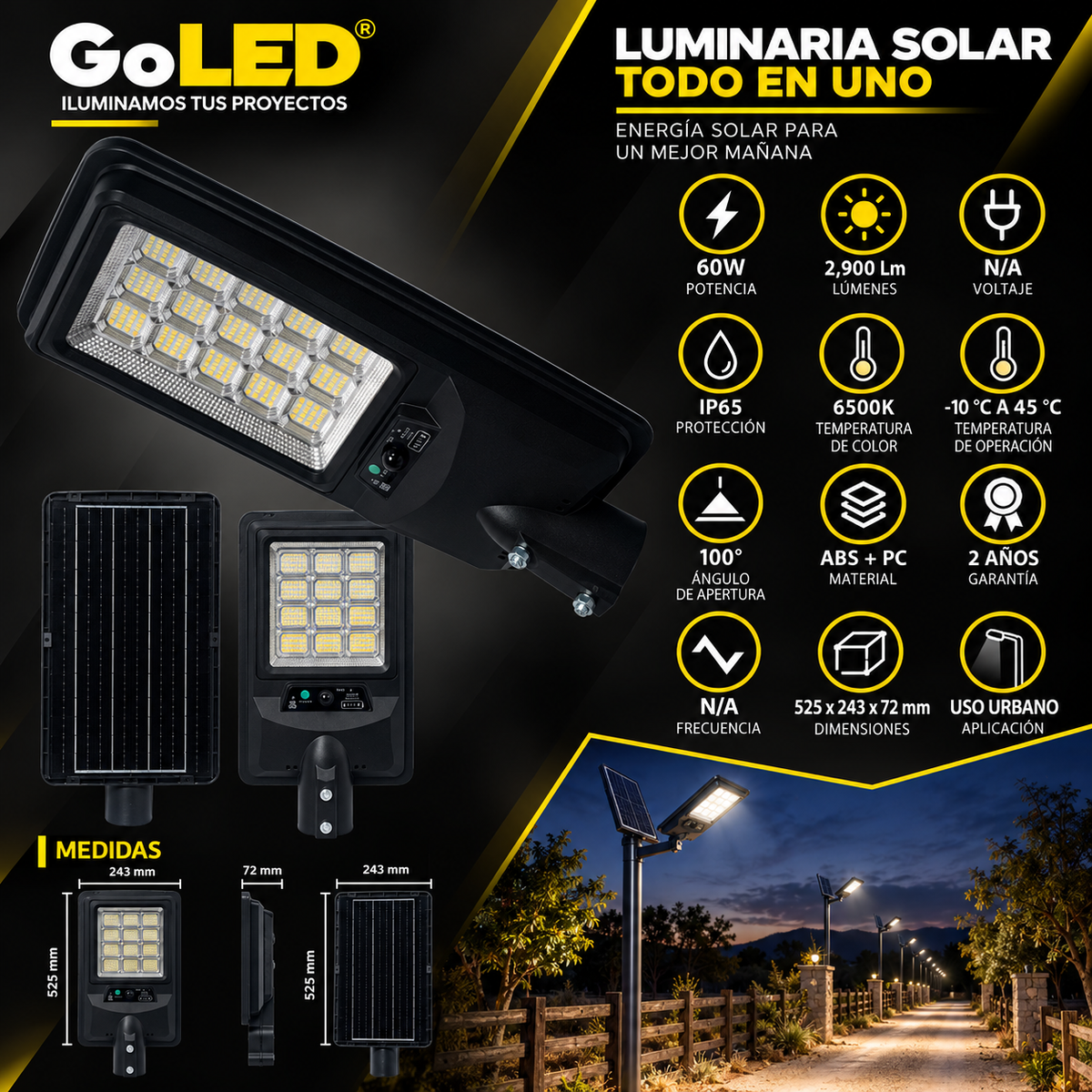 Luminaria Solar LED con Sensor 2,900 lm IP65