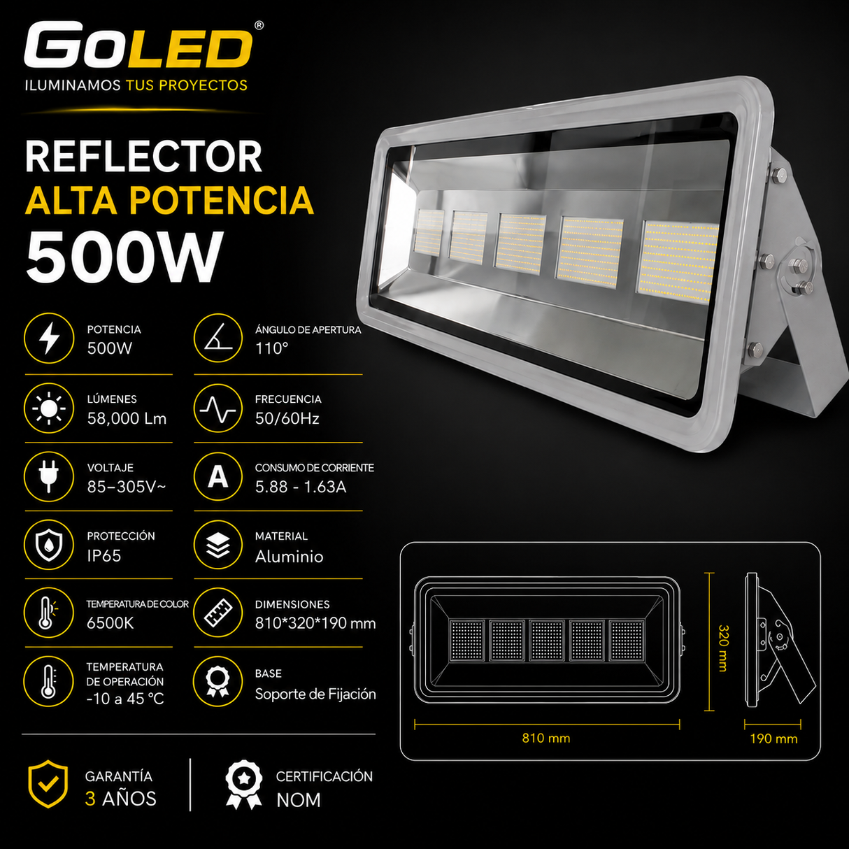 Reflector LED Alta Potencia SMD 500W IP65 58000 lm