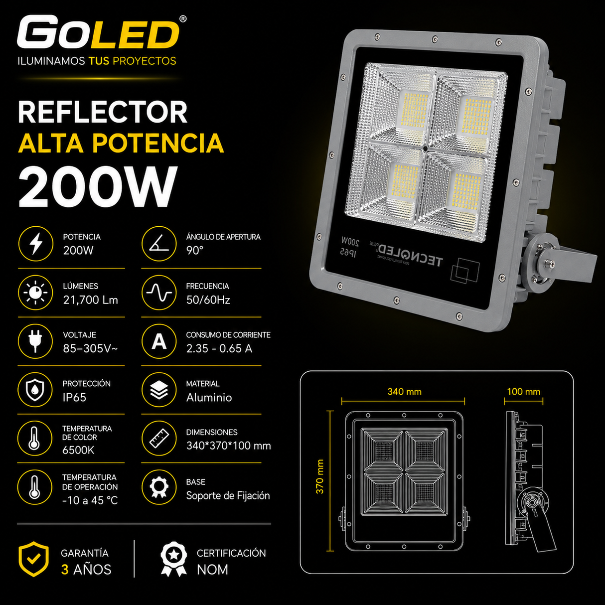Reflector LED Alta Potencia SMD 200W IP65 21700 lm