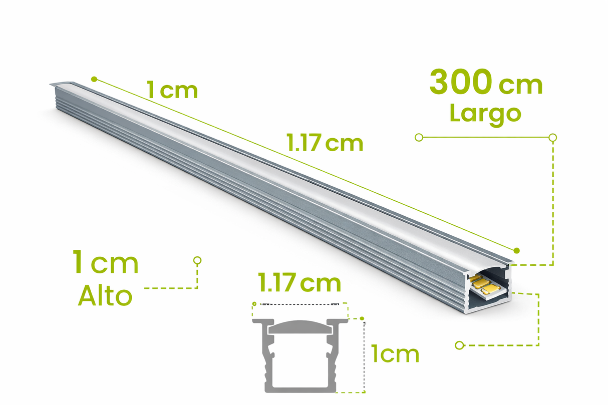 Perfil de Aluminio con Tira LED 9W/m para Closets