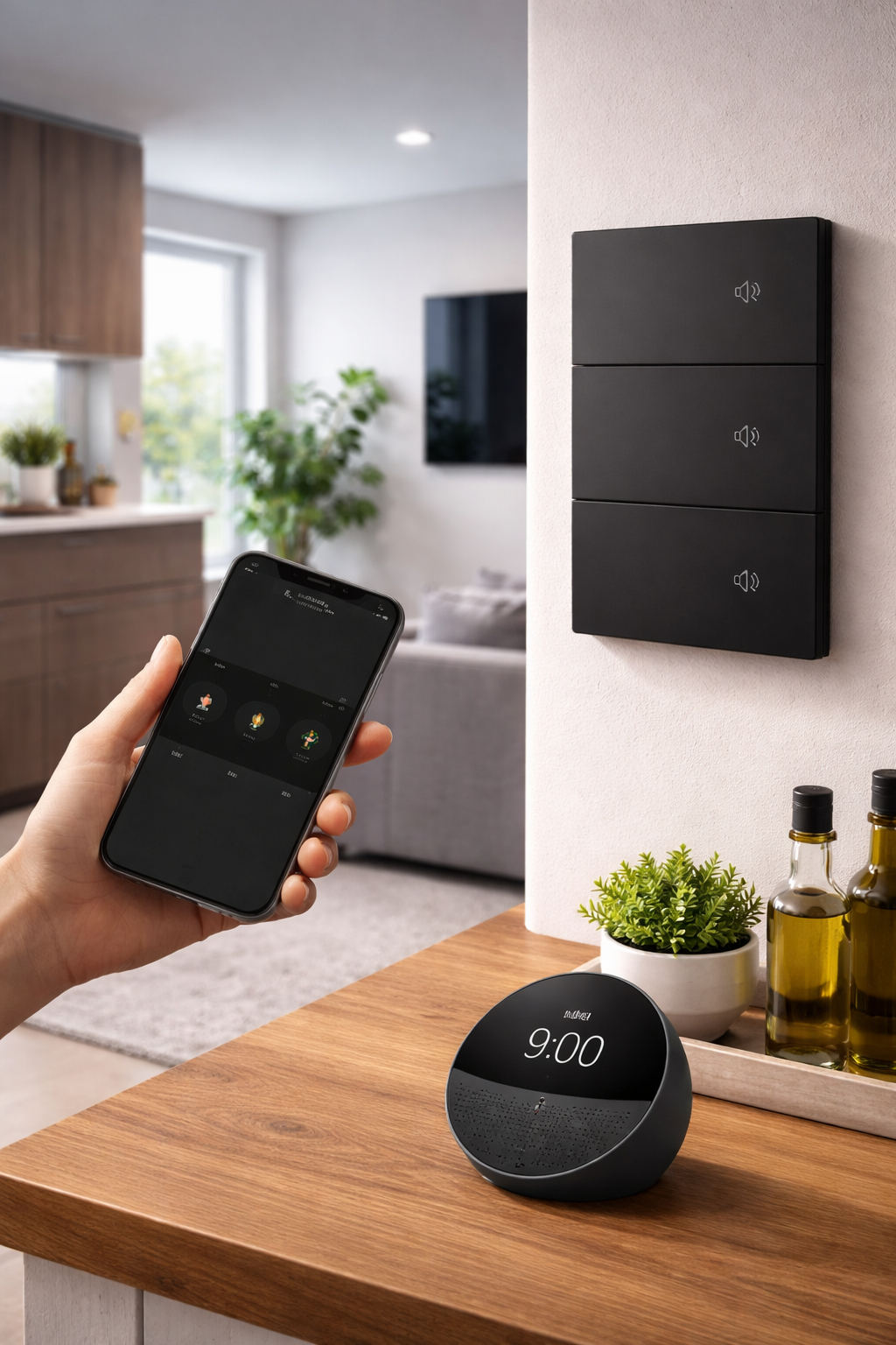 Placa Smart Negra 3 Interruptores WiFi con Voz