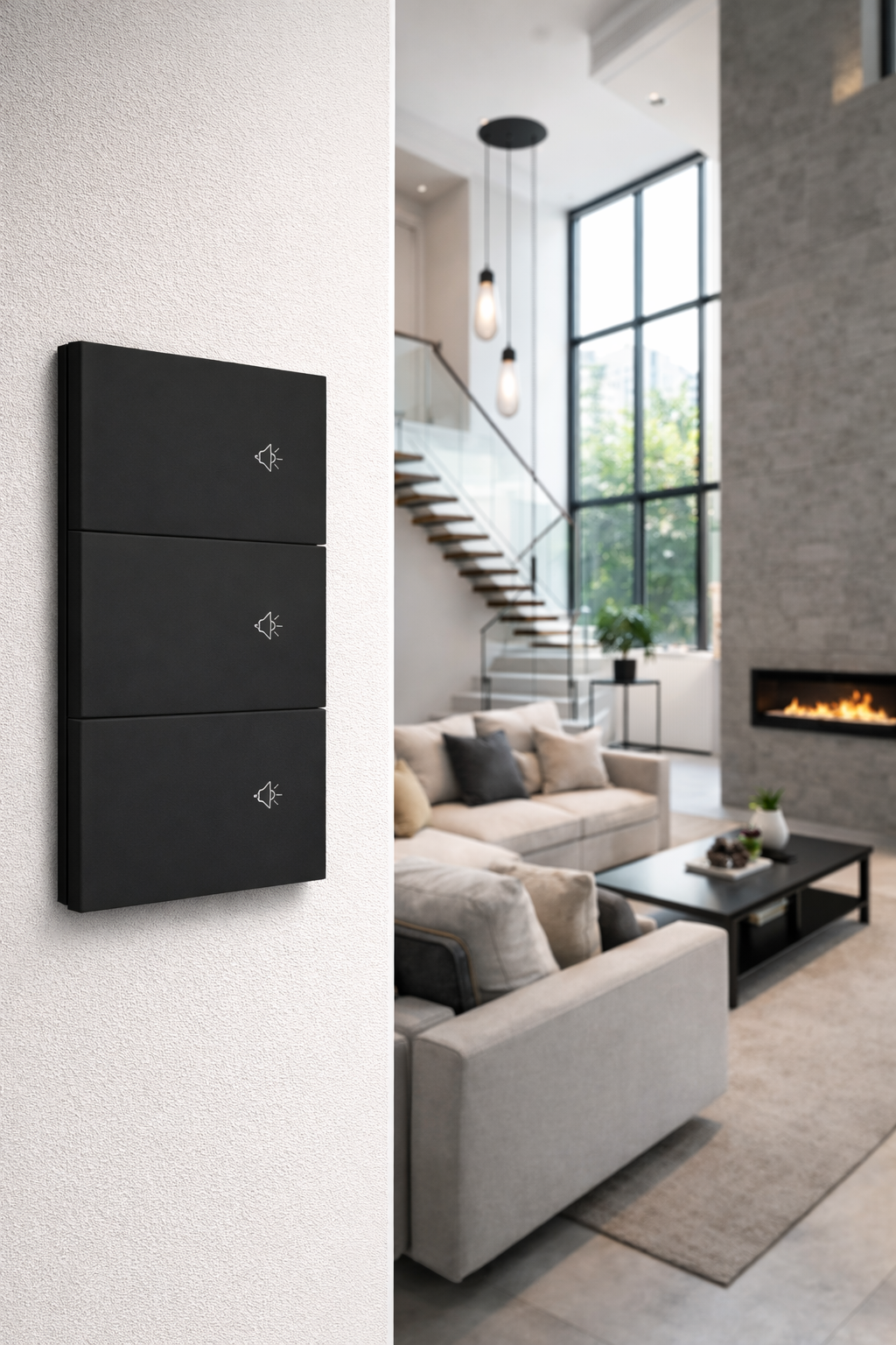 Placa Smart Negra 3 Interruptores WiFi con Voz