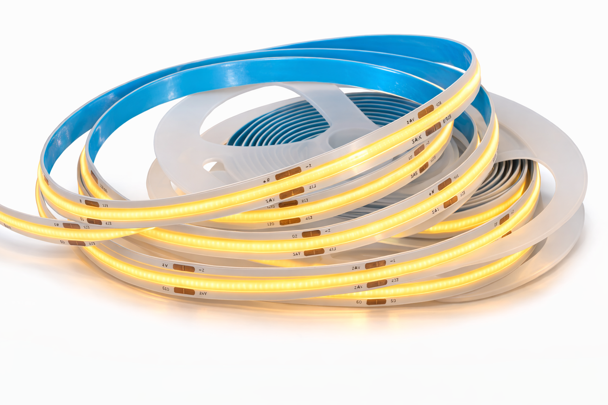 Tira LED COB 127V Luz Cálida 3000K Alta Uniformidad 10m