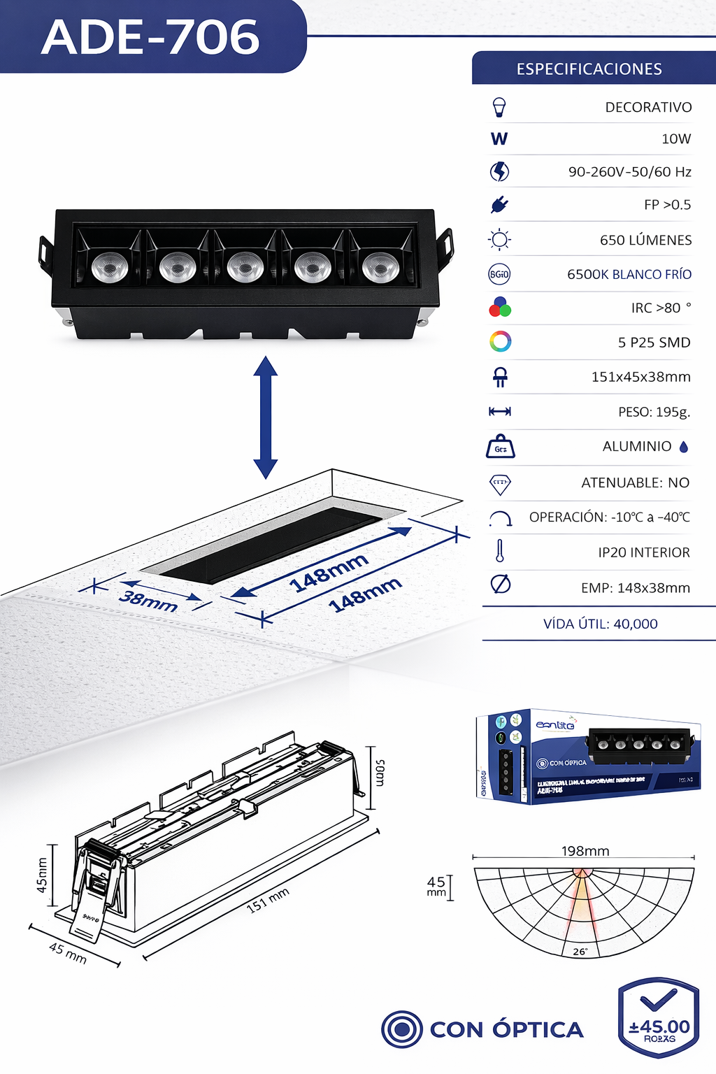 Luminaria Lineal LED Empotrable 10W Blanco Frío