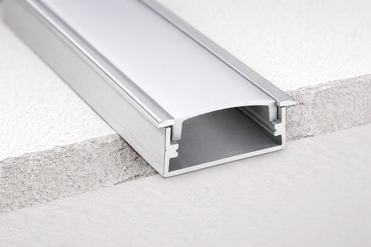 Perfil de Aluminio para Tira LED 3m con Difusor Opalino con Cejita
