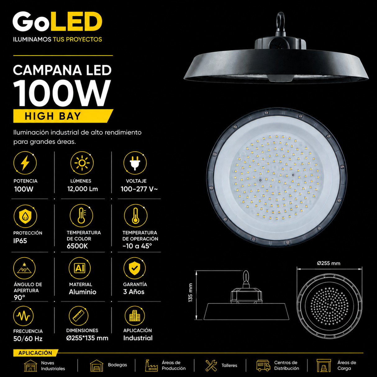 Campana Industrial LED UFO 100W IP65 12000 lm