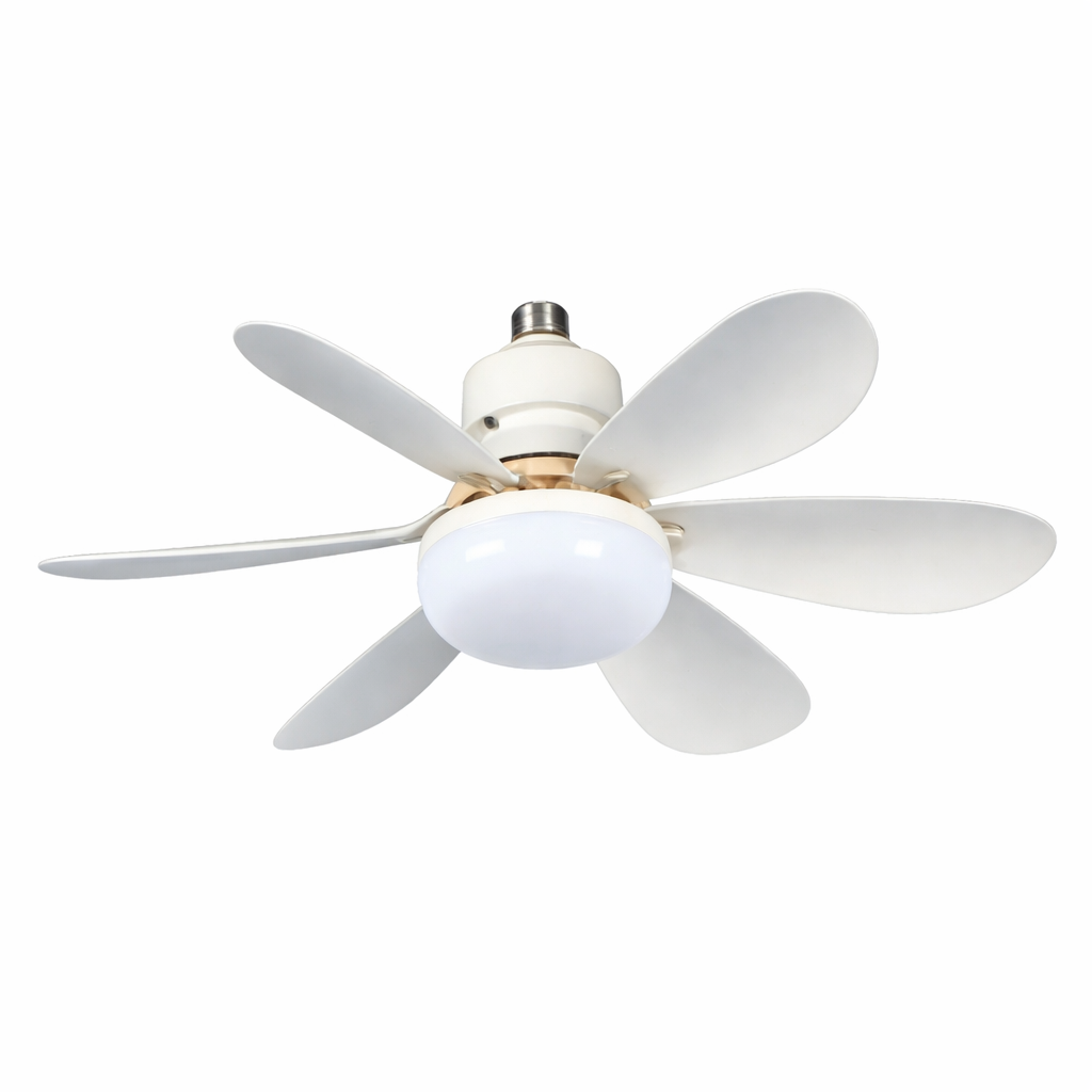 Ventilador de Techo LED 20.5” Blanco con Base E27 y Control Remoto
