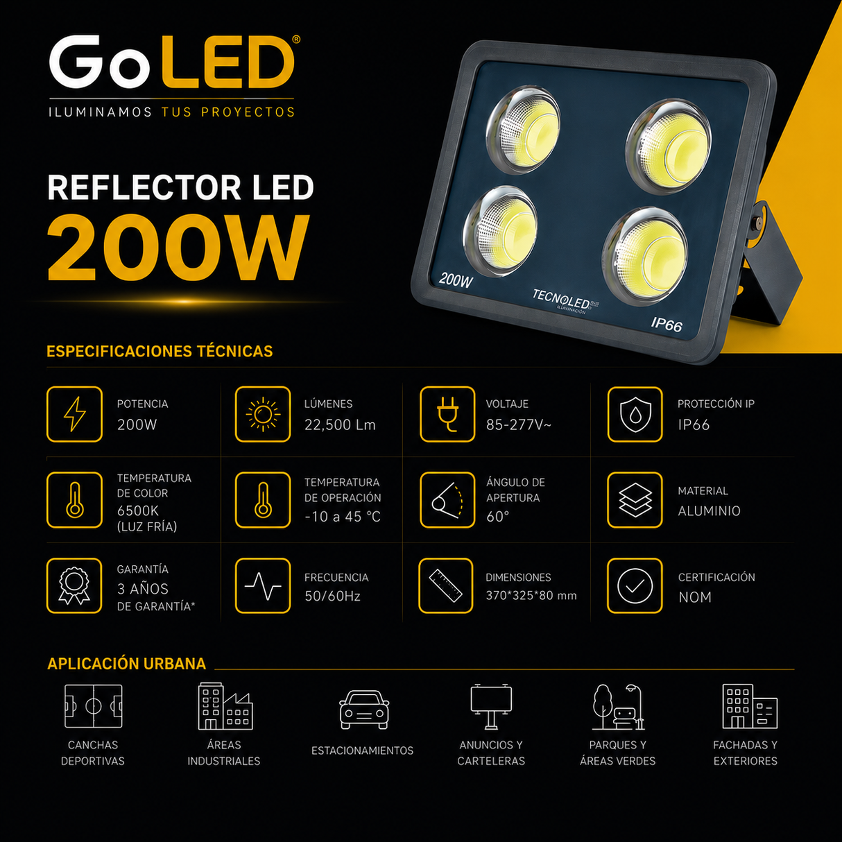 Reflector LED Modular 200W IP66 22500 lm Luz Fría