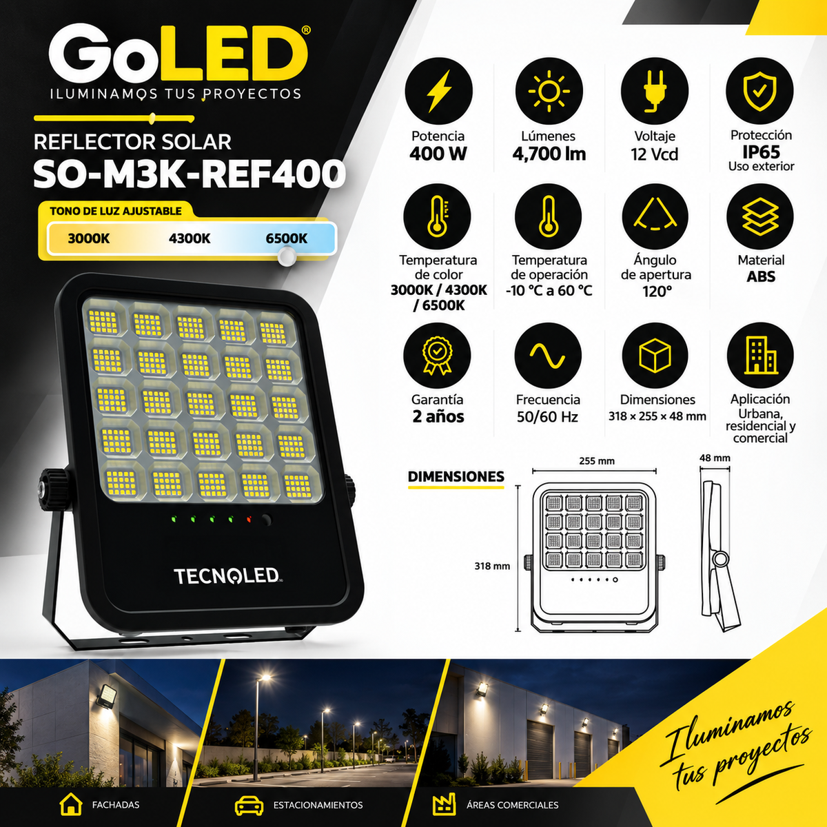Reflector Solar LED 4700 lm con Control Remoto IP65