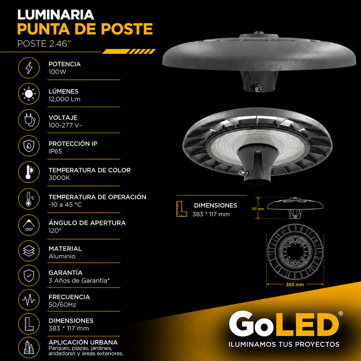 Luminario LED Urbano 100W 3CCT con Fotocelda IP65