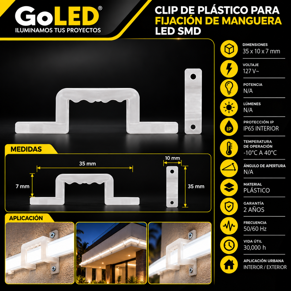 Kit 25 Clips para Fijación de Manguera LED SMD