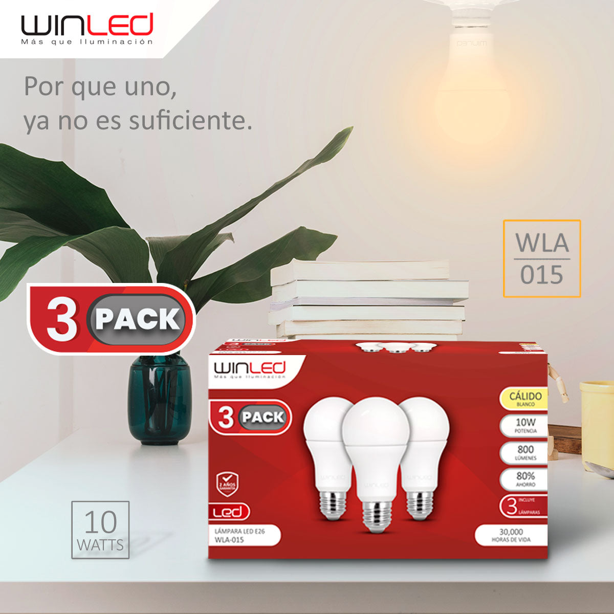 Pack de 3 Focos LED E26 10W – Iluminación Cálida y Eficiente para Interiores-WLA-015