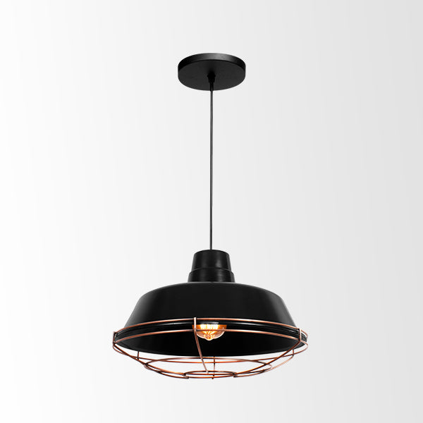 Luminario Colgante Acero Color Negro Con Rejilla Color Cobre