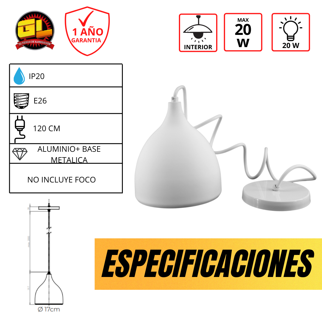 Luminario Colgante Aluminio Color Blanco