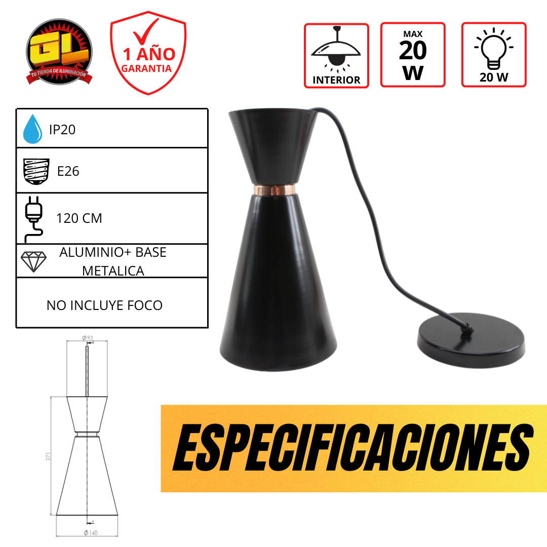 Lámpara Decorativa Candil Cónico Negro