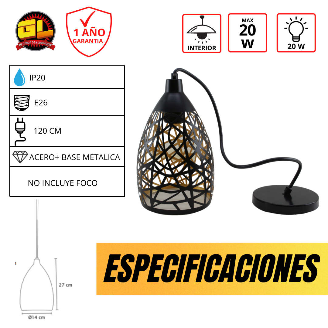 Lámpara Decorativa Colgantes Dorado + Negro Corte Laser