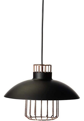 Lámpara Colgante Lamina Negra Jaula Cobre