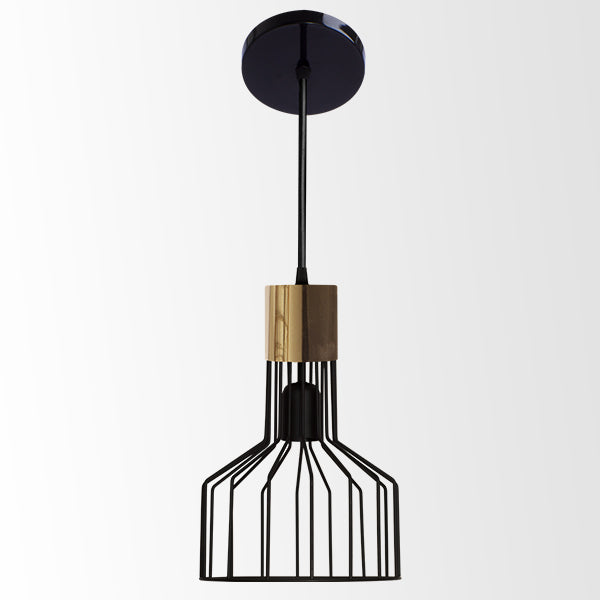 Luminario Colgante Rejilla de Acero Negro Detalle Dorado