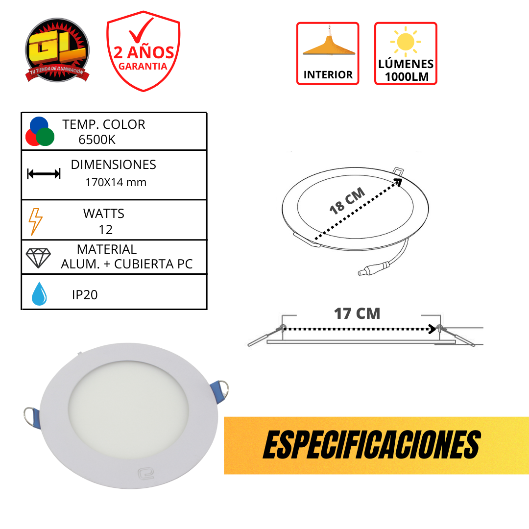 Panel empotrable LED Redondo Slim 12w Blanco Frio