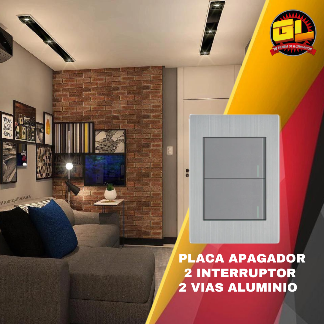 Placa Metálica con 2 Interruptores de 2 Vías APL-102 - Diseño en Acero Inoxidable para Uso Residencial y Comercial