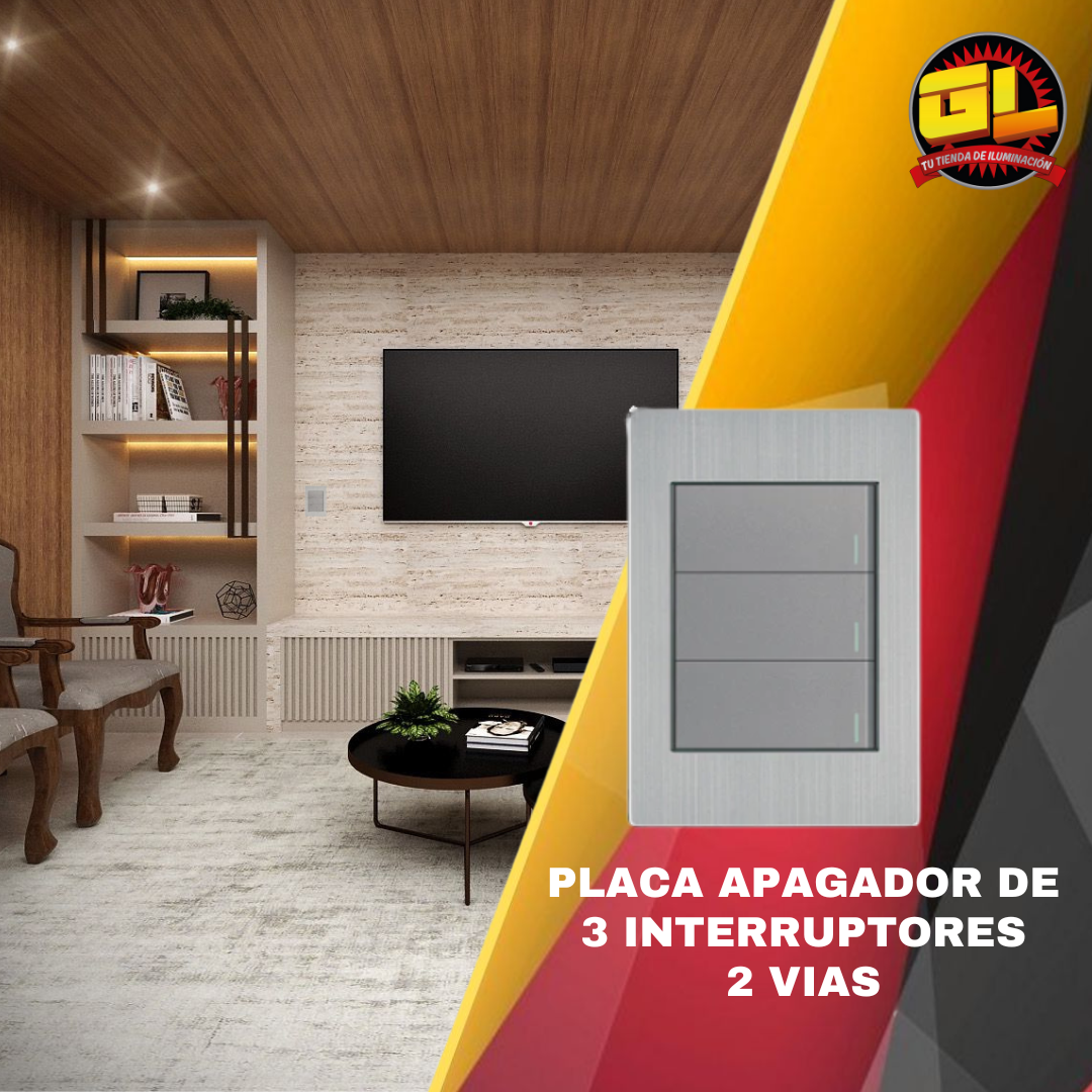 Placa Metálica con 3 Interruptores de 2 Vías APL-103 - Diseño en Acero Inoxidable para Uso Residencial y Comercial
