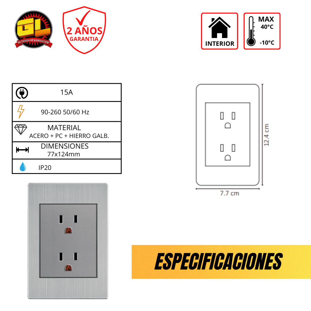 Placa Metálica de Contacto Doble APL-104 - Diseño en Acero Inoxidable para Uso Residencial y Comercial
