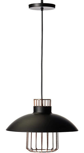 Lámpara Colgante Lamina Negra Jaula Cobre