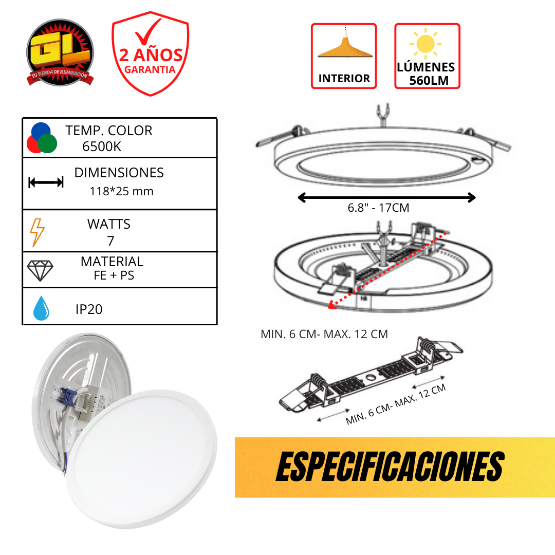 Plafon LED Ajustables 12w 6500k