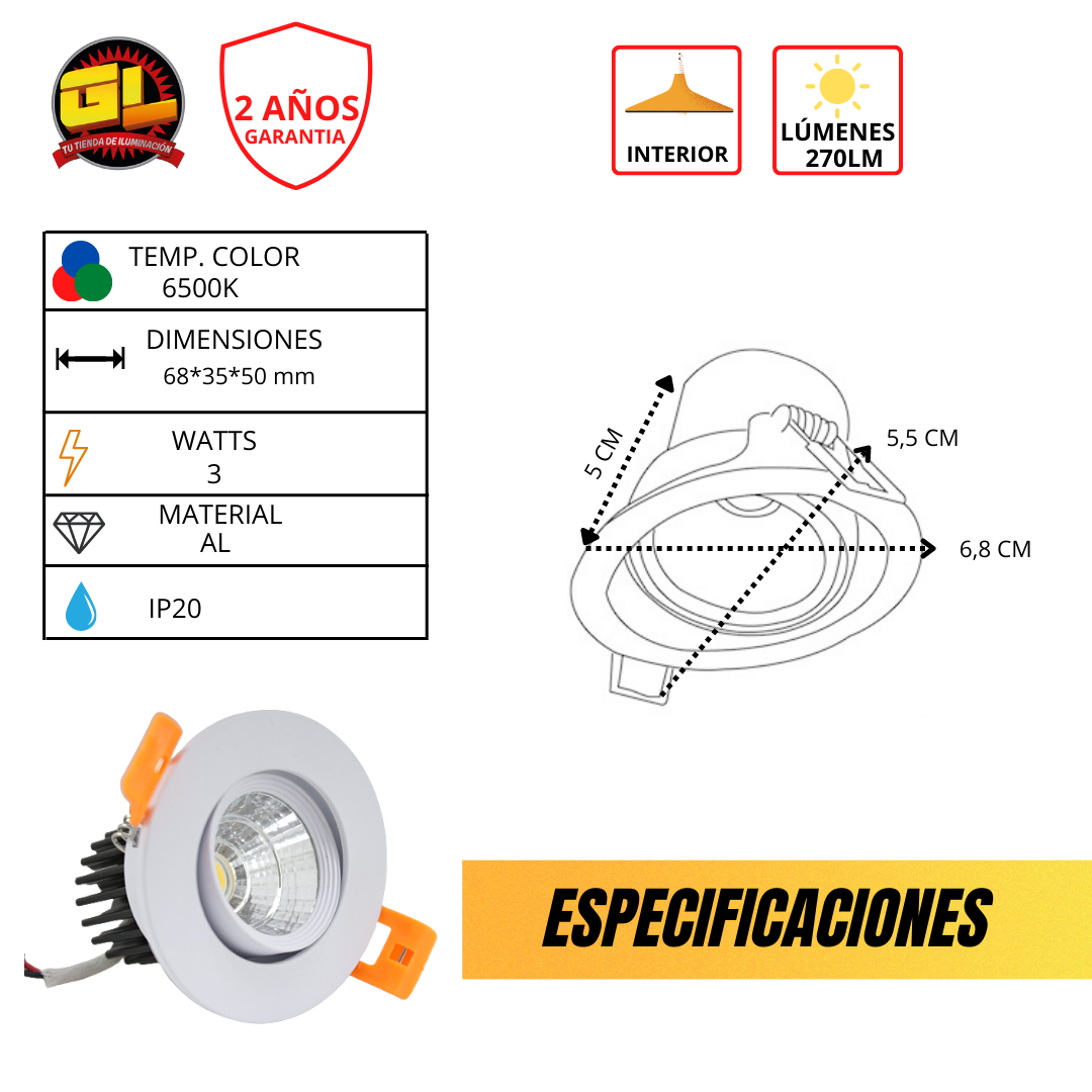 Empotrable Dirigible Ceiling CB 3 watts