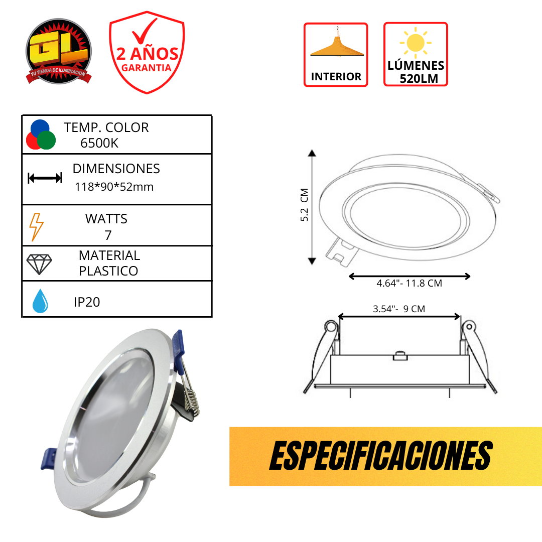 Downlight LED Empotrar - Luz Fría  Blanco Plafón Satino