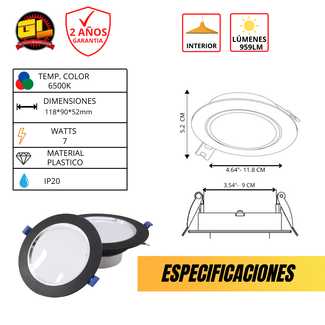 Lámpara LED Empotrable 7w Spot Plafón Negro con Satin-MLDL7WBBNR