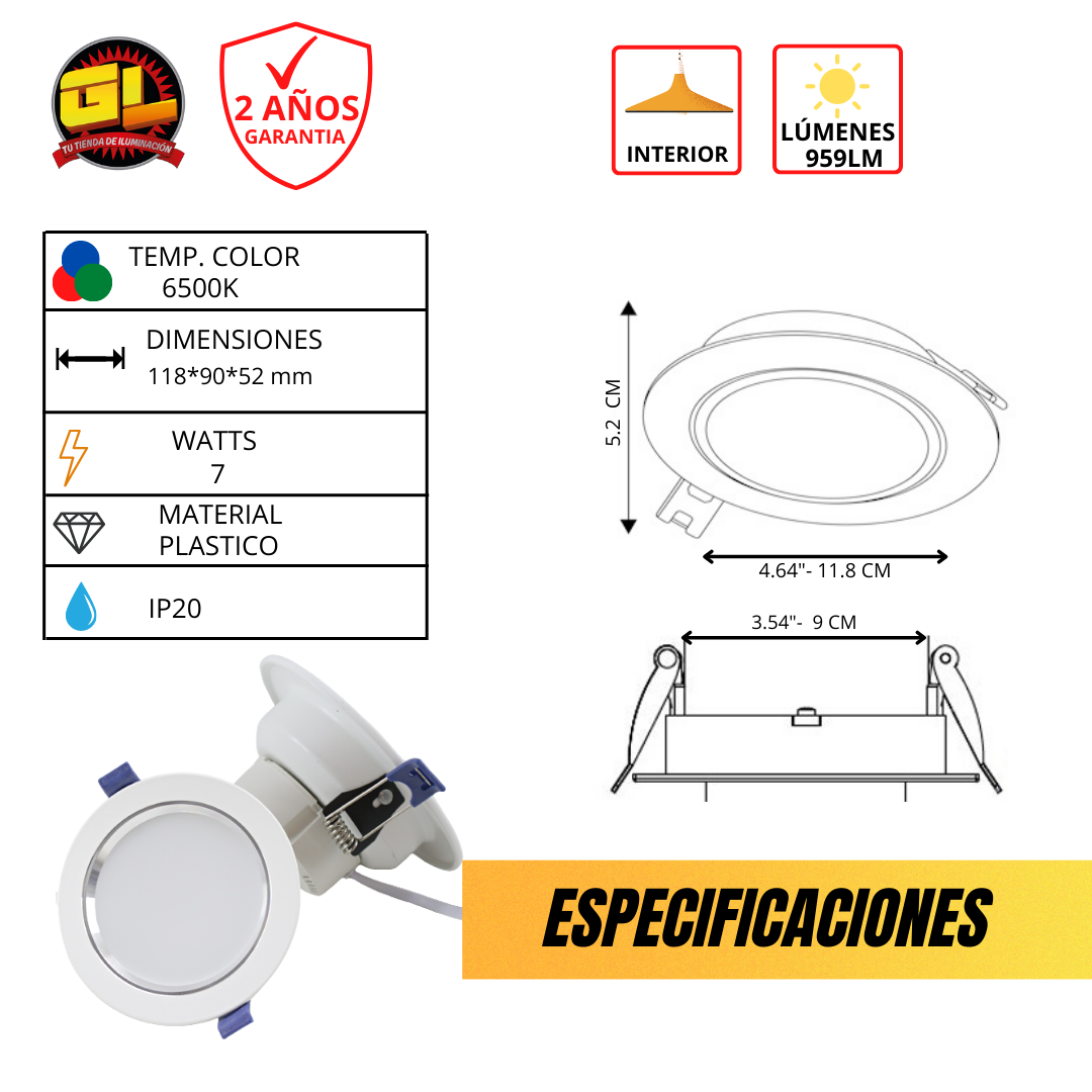 Downlight LED Empotrar - Luz Fría Blanco