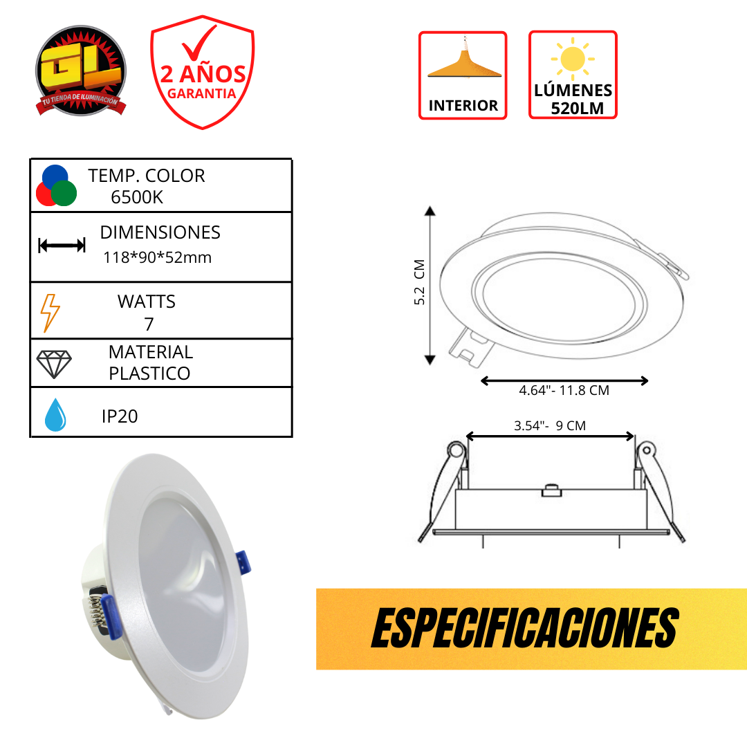 Lámpara LED Empotrable 7w Spot Plafón Blanco-ML-DL-7W-BB