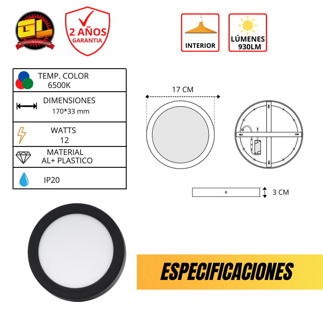 Downlight LED para Oficinas  – Iluminación Moderna y Eficiente- Negro Mate Luz Blanca-DLSR12WBBNR
