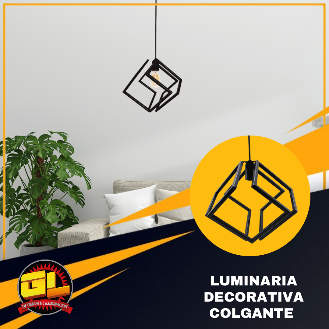 Luminario Colgante Cubica estilo Vintage metálica Negro