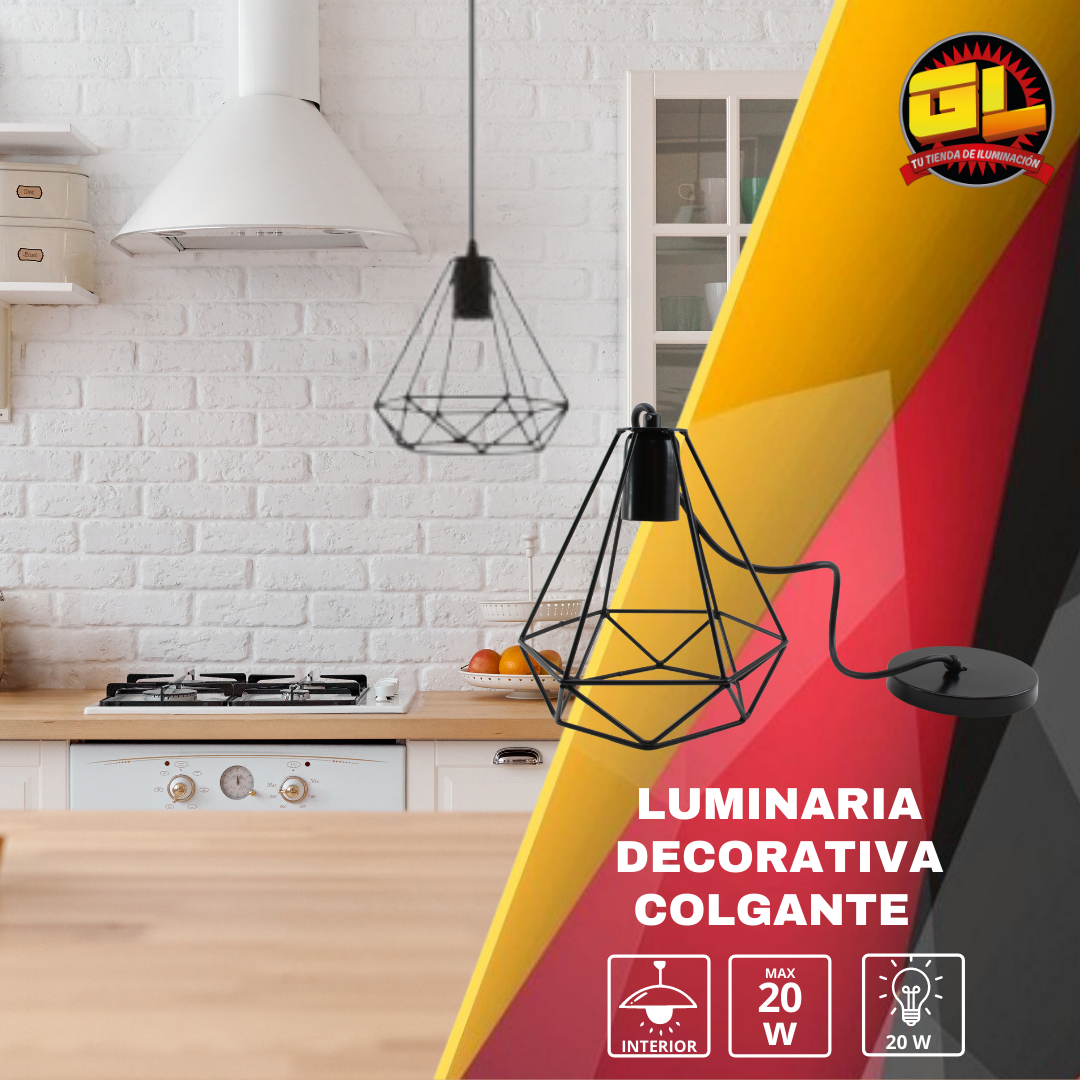 Lámpara Colgante Individual Rejilla Metálica Negra