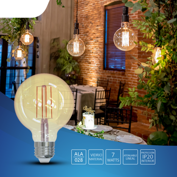 Foco LED Filamento Ámbar E27 – Iluminación Decorativa Estilo Vintage para Interiores-ALA-028