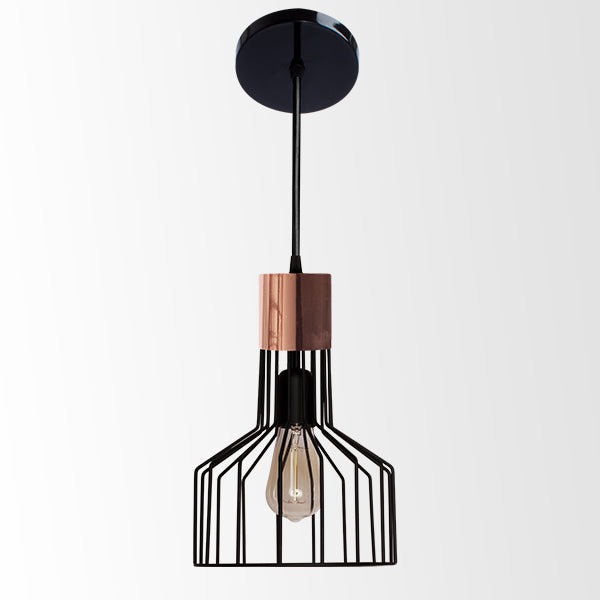 Luminario Colgante de Acero Negro Detalle Cobre