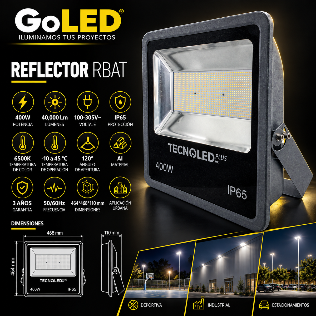 Reflector LED Industrial 400W 40,000 lm IP65
