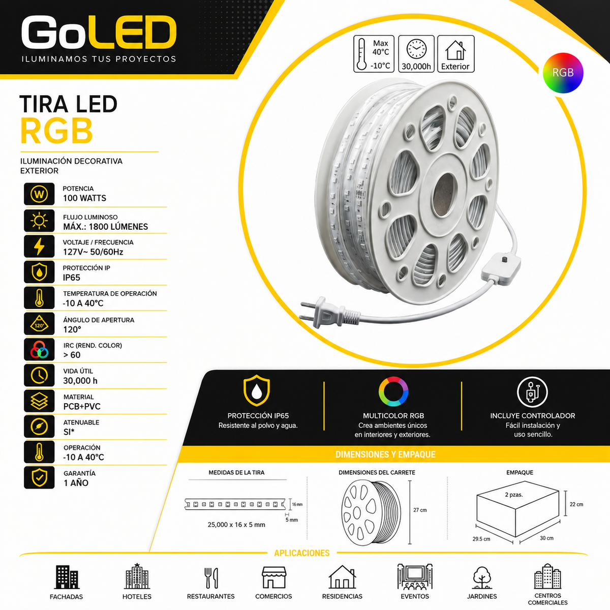 Manguera LED RGB 25m SMD 5050 100W IP65 WMA-001