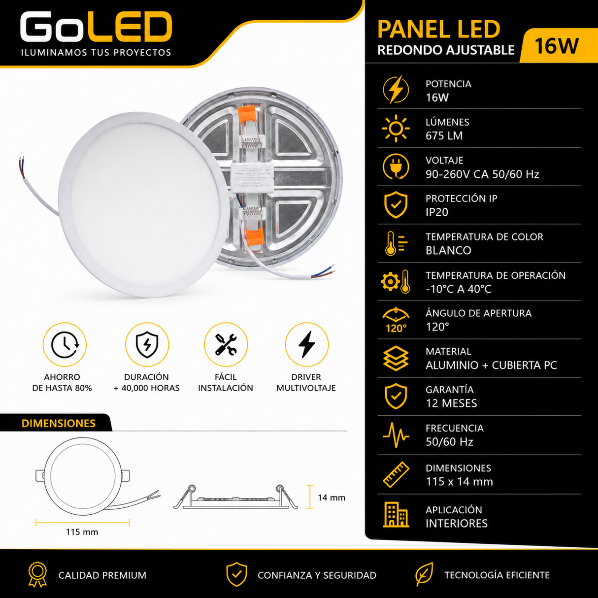 Panel LED Redondo Empotrable Ajustable 16W Blanco C062